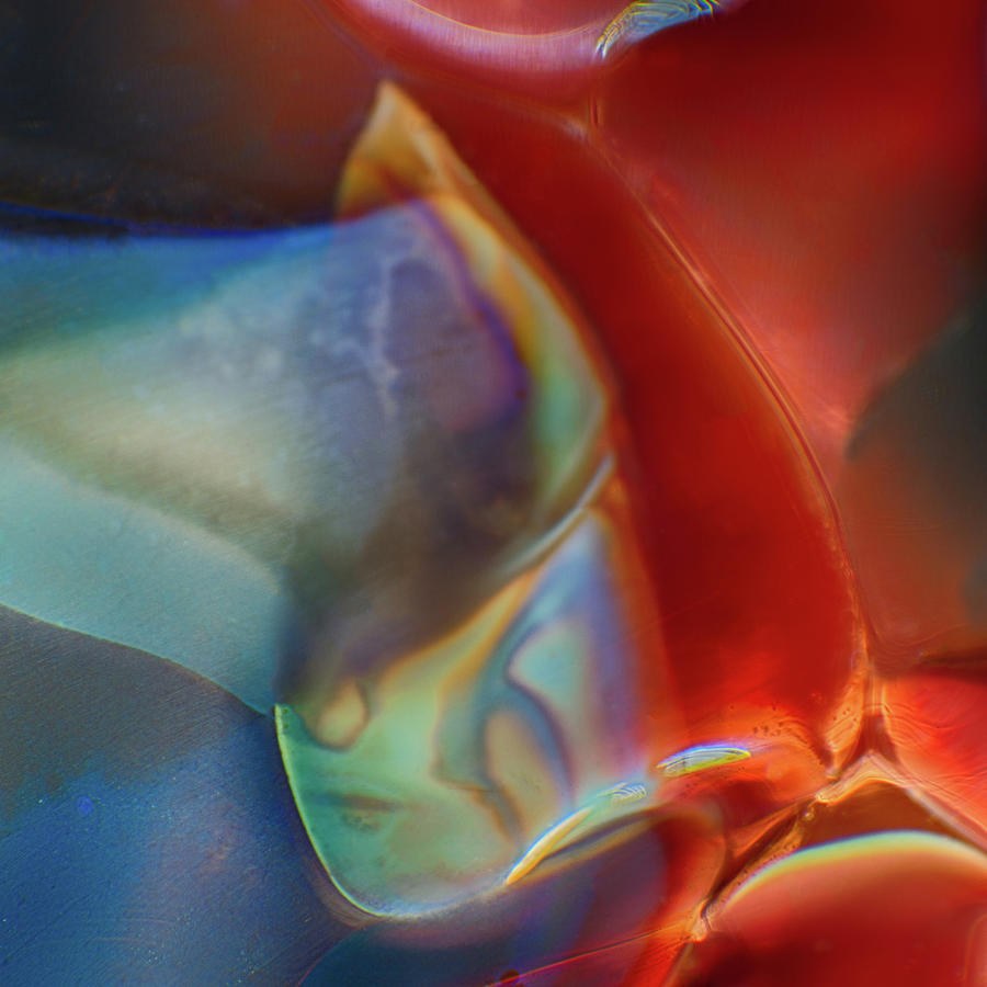 Ember and Tide, Red and Teal Glossy Abstract by Omaste Witkowski