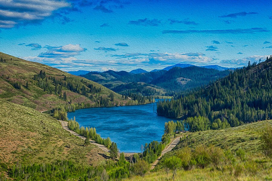 Cobalt Hush, Blue Lake in a Green Valley by Omaste Witkowski