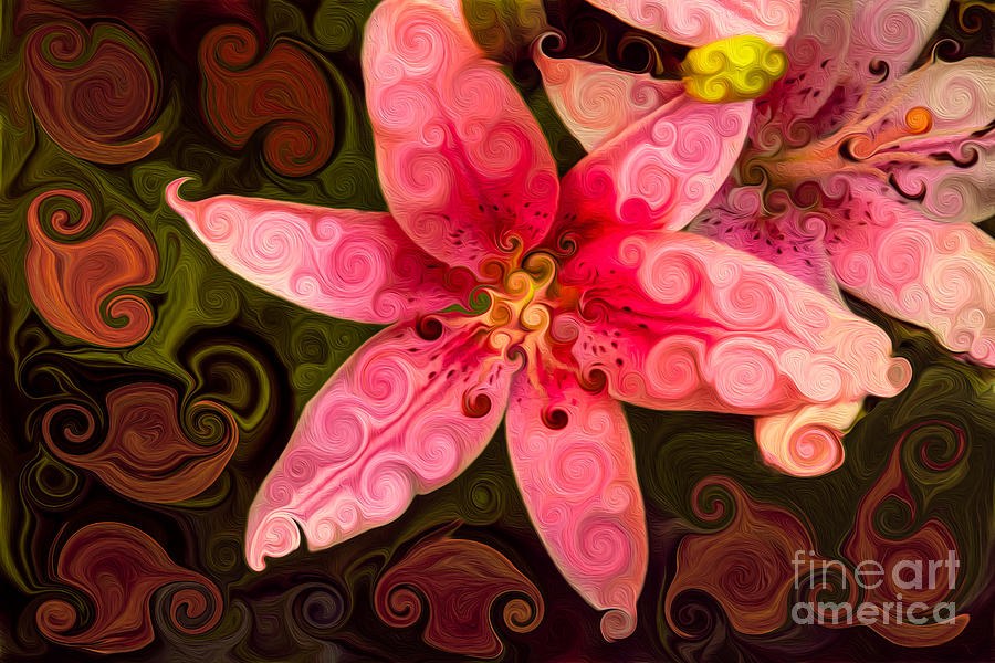Frosted Star Lily, Pink Swirl Floral by Omaste Witkowski