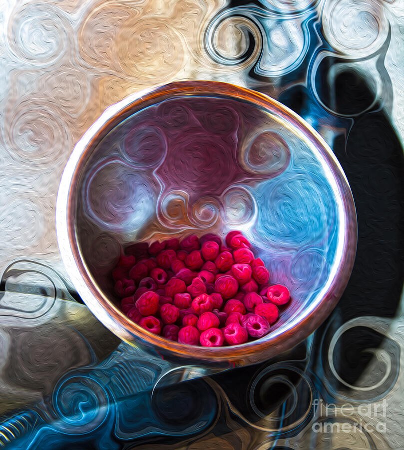 Raspberry Whirl - Berries in a Mirror-Bright Swirling Bowl by Omaste Witkowski