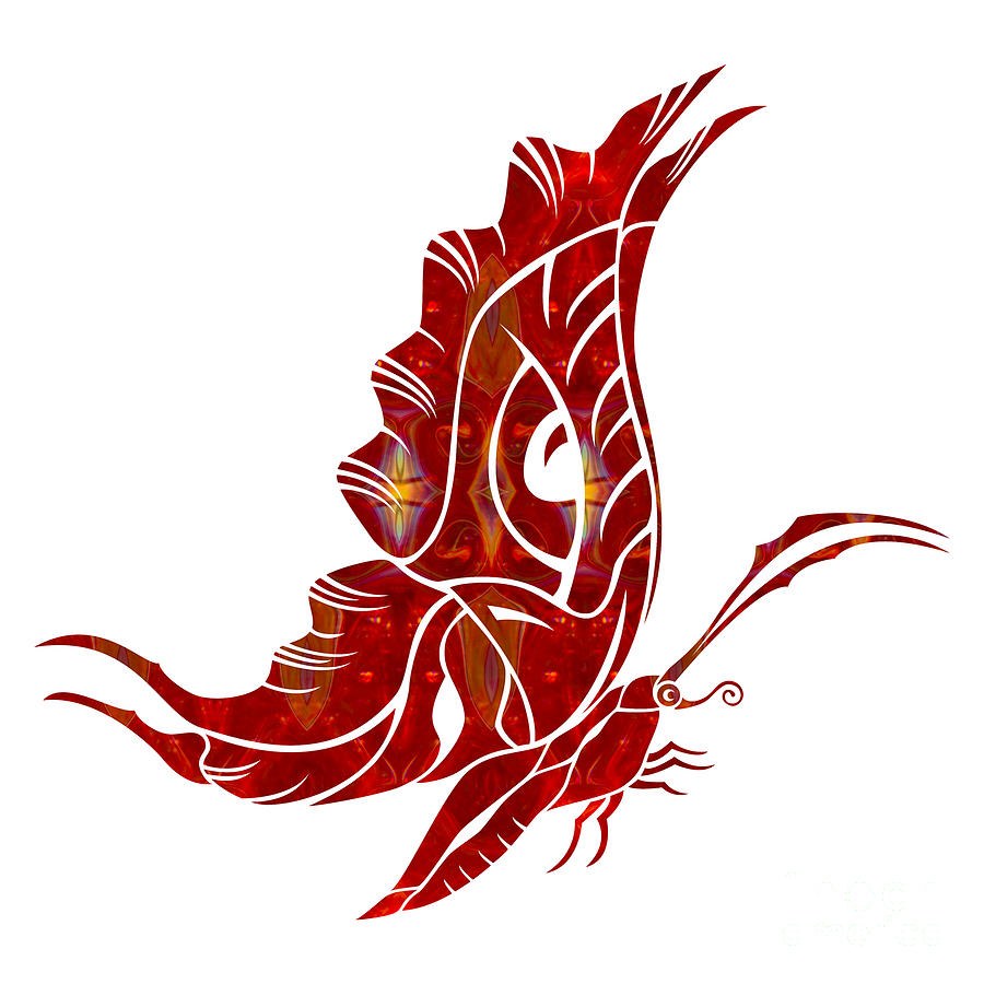 Red Butterfly Fantasy Designs Abstract Holiday Art by Omaste Wit by Omaste Witkowski