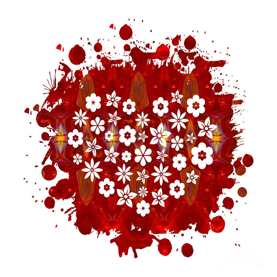 Red Heart Of Flowers Fantasy Designs Abstract Holiday Art by Oma by Omaste Witkowski