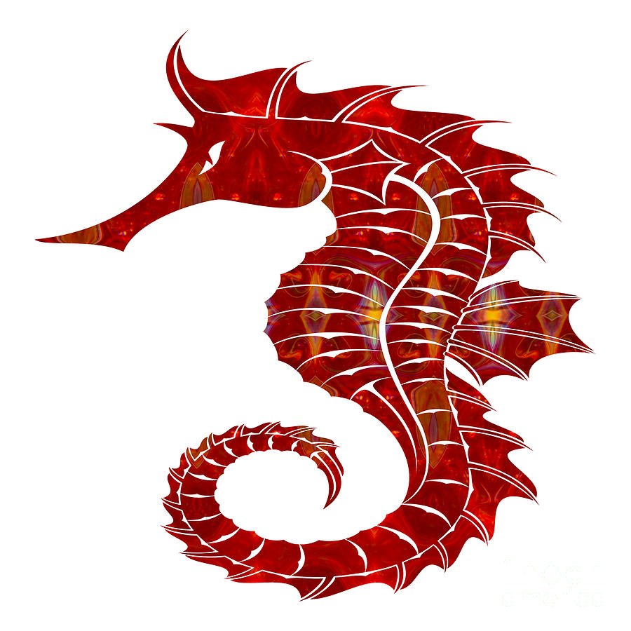 Red Seahorse Fantasy Designs Abstract Holiday Art by Omaste Witk by Omaste Witkowski