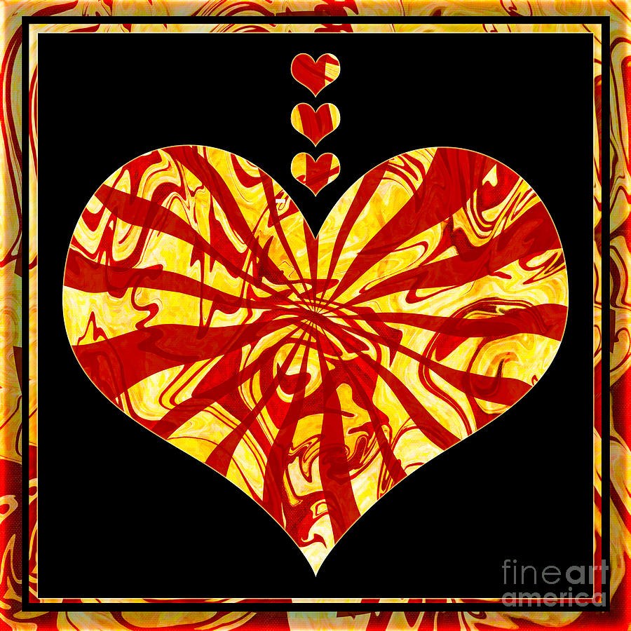 Ember Heart - Red and Gold Marbled Heart on Black by Omaste Witkowski