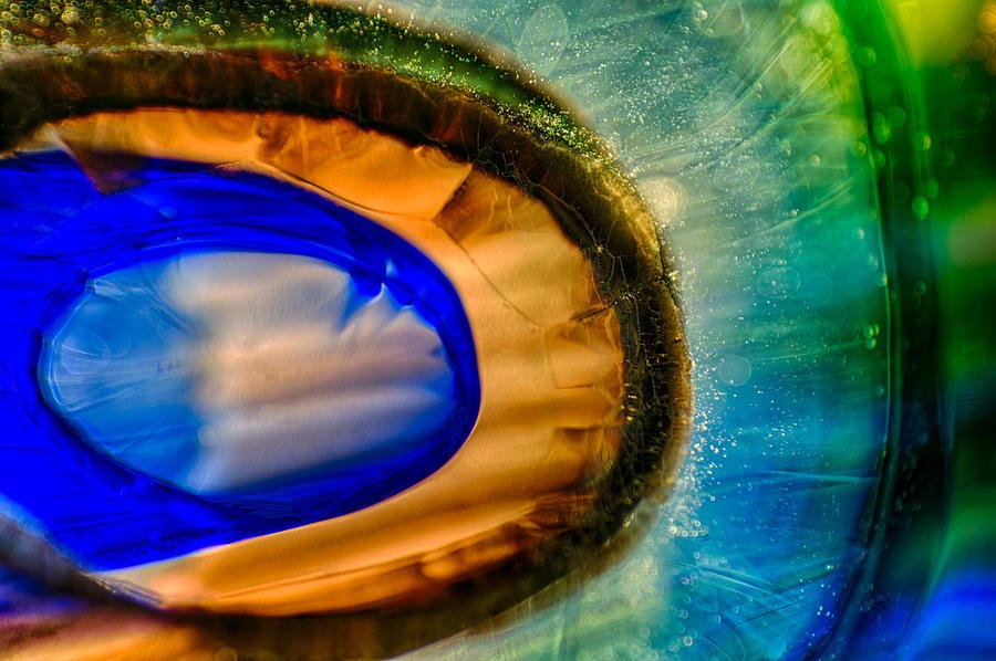 Cobalt Eye in Amber, Abstract Glass Close-Up by Omaste Witkowski