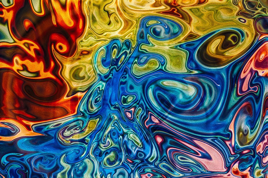 Heat Meets Water, Blue and Orange Swirl Abstract by Omaste Witkowski