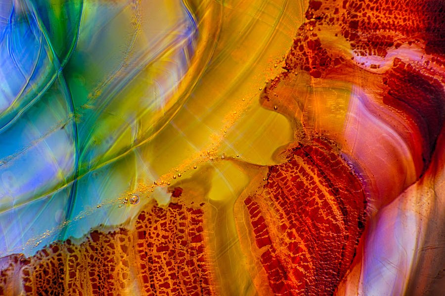 Ember Tide, Blue and Red Abstract Close-Up by Omaste Witkowski