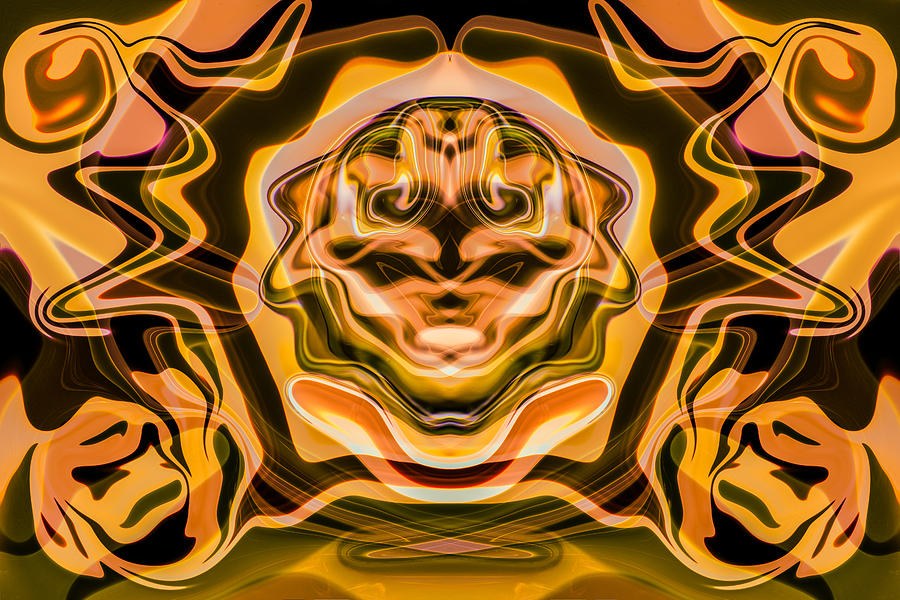 Ember Mask: Glowing Amber Symmetrical Abstract by Omaste Witkowski