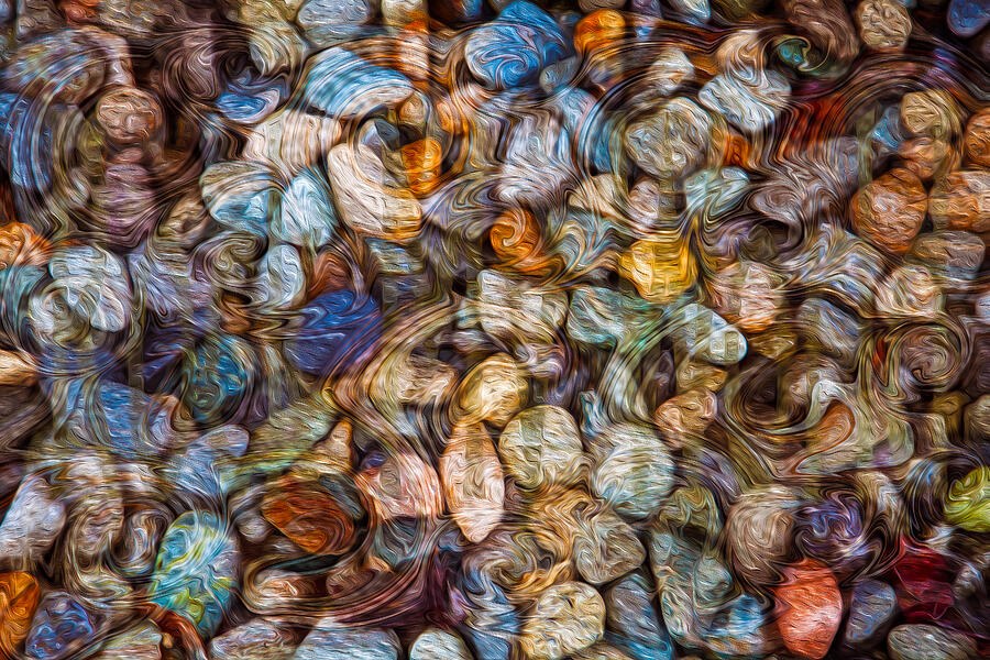 Liquid Stones: Swirled Pebbles in Blue and Amber by Omaste Witkowski