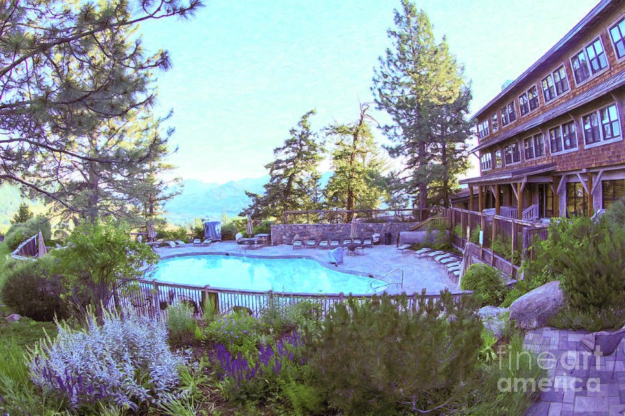Still Water Retreat, Turquoise Pool and Timber Lodge by Omaste Witkowski