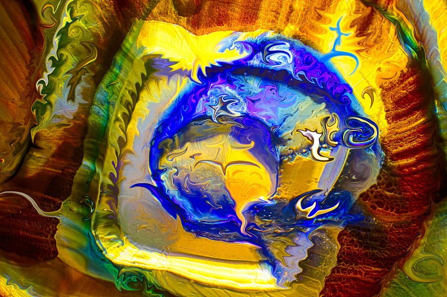 Cobalt Ring Lantern, Yellow Teardrop Abstract by Omaste Witkowski