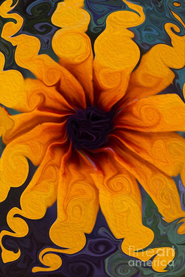 Ribbon Sunburst – Orange Flower with Dark Center by Omaste Witkowski