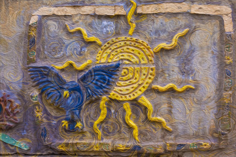 Wings Into the Golden Sun - Blue Bird Relief by Omaste Witkowski