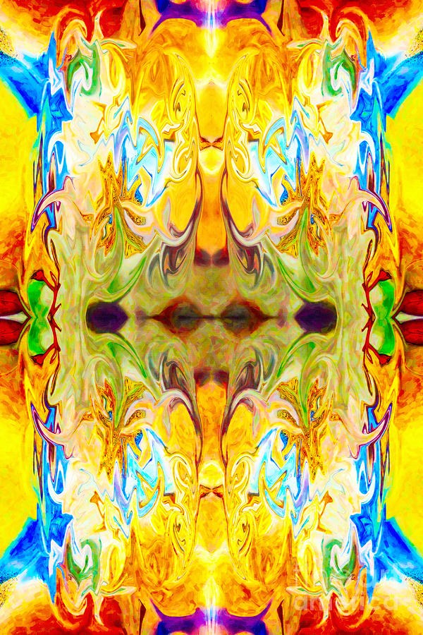 Molten Sun Mask, Mirrored Yellow Abstract by Omaste Witkowski