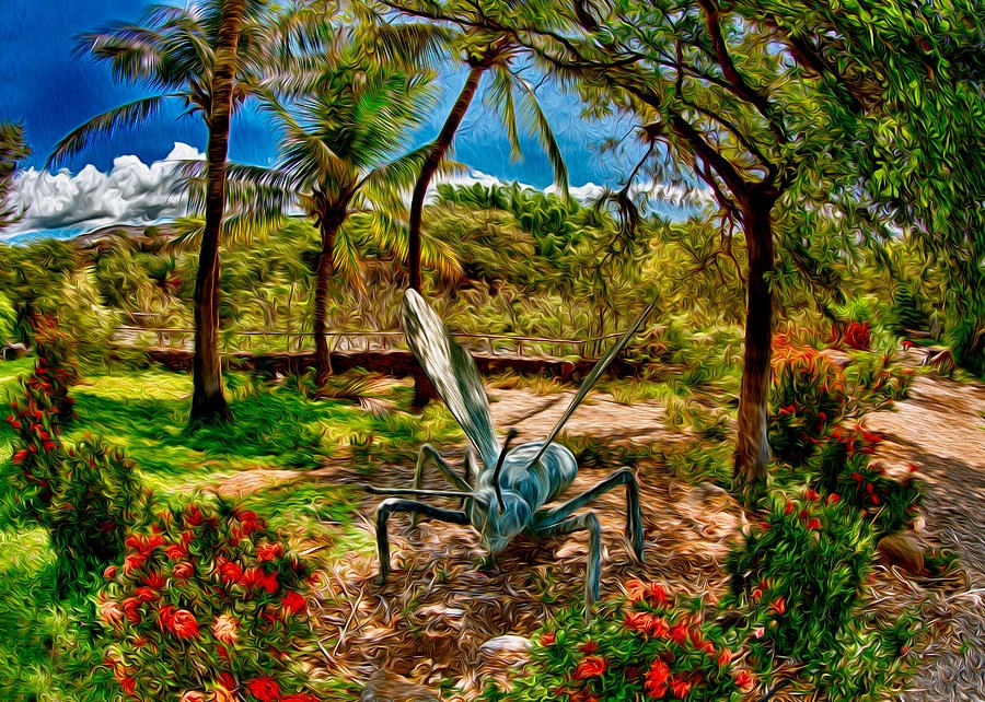 The Garden Visitor, Giant Insect Sculpture Among Palms by Omaste Witkowski