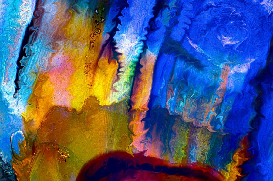 Cobalt Ember - Rippled Blue and Gold Abstract by Omaste Witkowski