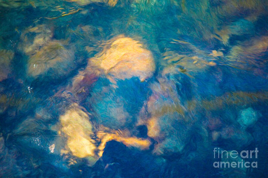 Water Enigma Blue and Gold River Abstract by Omaste Witkowski