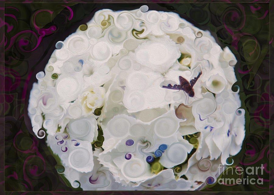 Moon Bloom, Swirled White Flower with Dark Insect by Omaste Witkowski