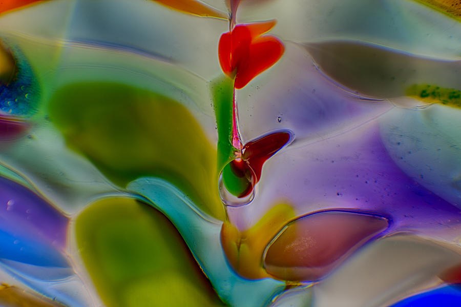 Heart on a Red Thread, Jewel-Toned Abstract, abstract glass art by Omaste Witkowski