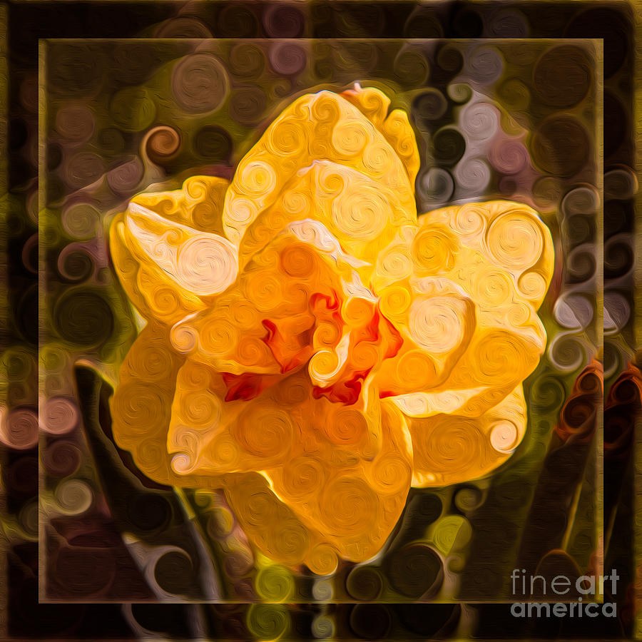 Ribbon Petals - Swirled Yellow Orange Double Flower by Omaste Witkowski