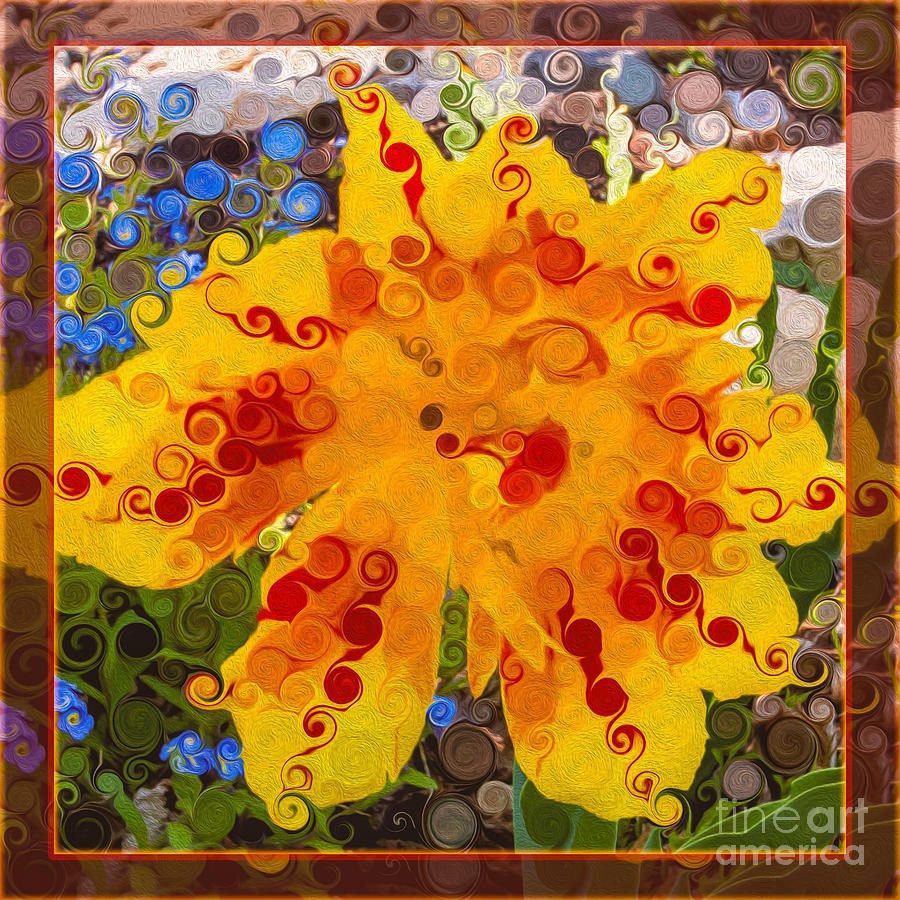 Pinwheel Bloom - Swirl-Textured Yellow Flower by Omaste Witkowski