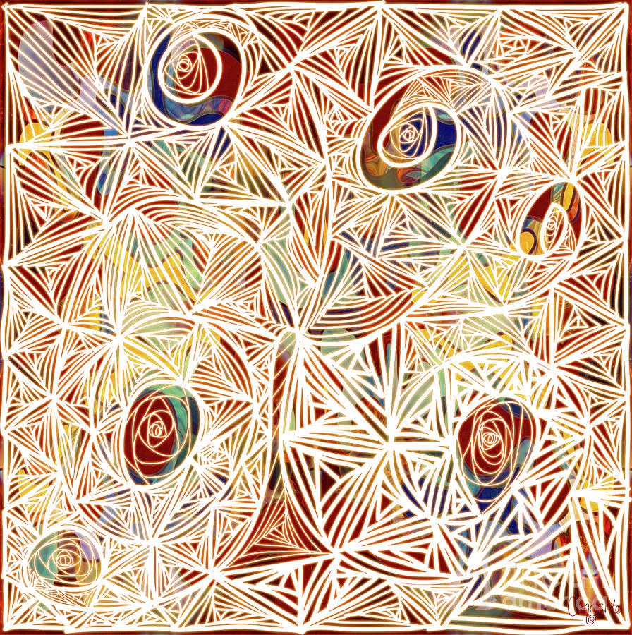 Ember Window, Glowing White Lines and Spiral Roses by Omaste Witkowski