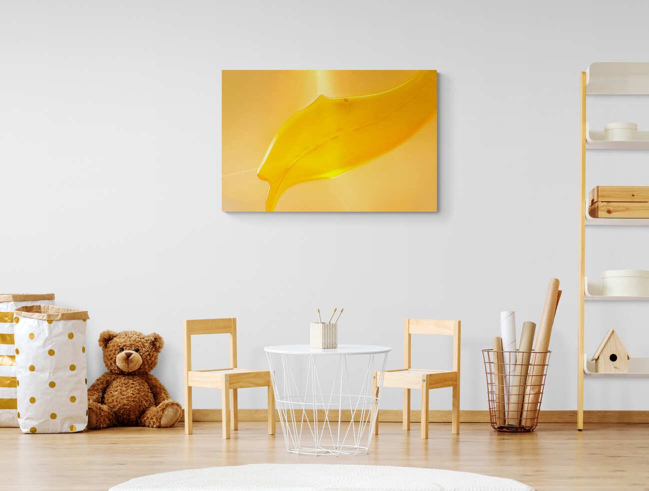 Abstract Yellow Art Macro Photograph of Handblown Glass Up Close in a Child's Room